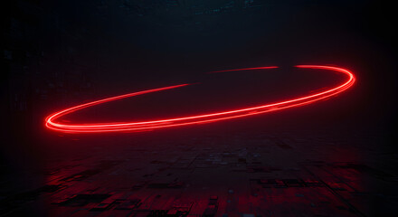 Poster - Abstract Neon Ring: A mesmerizing neon ring glows with an ethereal red light against a deep, dark background, a study in minimalism. 