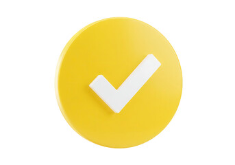 Fototapete - A yellow circle contains a white check mark, indicating a completed task or approved item isolated on transparent background