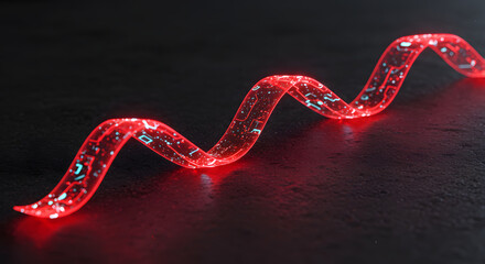 Poster - Illuminated Fiber Optics: A mesmerizing close-up of a vibrant, glowing fiber optic cable, winding elegantly against a dark backdrop, showcasing the technological marvel of data transmission.