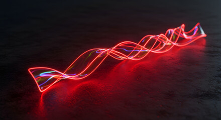 Fototapete - Glowing Fiber Optic: A vibrant, illuminated strand of fiber optic cable, its twisting path and intense glow creating a mesmerizing display of technology and data transmission.