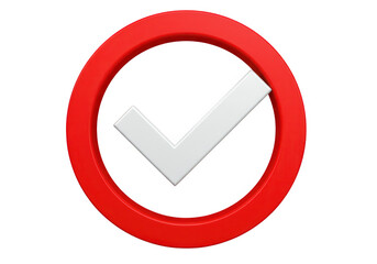 Fototapete - A red circle frames a white check mark, symbolizing a validated or approved selection in 3d isolated on transparent background