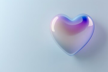 Poster - Glossy iridescent heart shape with holographic gradient colors on light background, casting soft shadow. Modern minimal romantic design element.