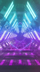 Poster - Animation of glowing neon light tunnel moving over black background