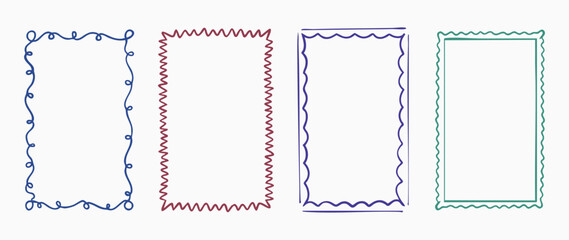 Poster - Set of empty hand drawn frames for pictures or texts and picture borders, empty hand drawn doodle, text box, decorative sticker. Vector illustration.