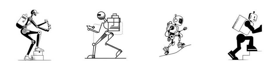 Poster - Silhouette pictogram set featuring various characters engaged in different activities in a minimalist style