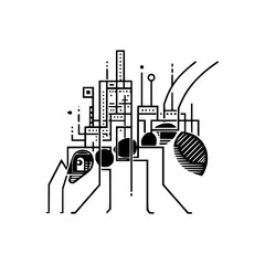 Poster - Modern abstract silhouette pictograms showcasing urban design and technology concepts in a creative vector icons set