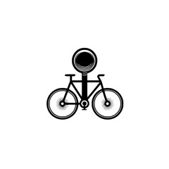 Poster - Silhouette pictogram icons set featuring a bicycle and circular symbol for signage