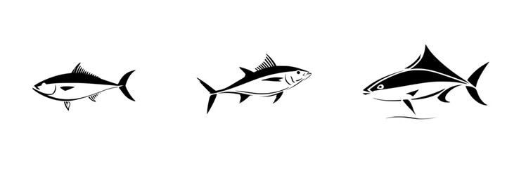Poster - Silhouette pictogram set featuring various fish species in isolated vector icons for design and illustration use