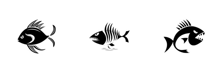 Poster - Silhouette pictograms of various fish designs showcasing unique characteristics and expressions for graphic applications