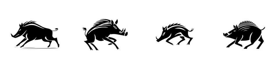 Poster - Silhouette pictogram icons depicting wild boars in various actions and poses for versatile graphic design applications