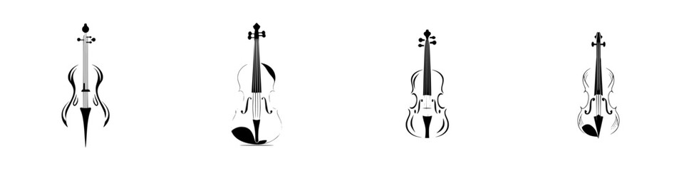 Poster - Silhouette pictograms of string instruments showcasing variety and artistic design in a minimalist style