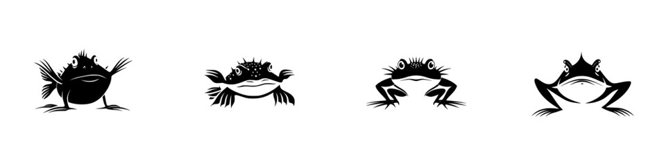 Poster - Silhouette pictograms of frogs showcasing different postures and designs for creative projects and educational materials