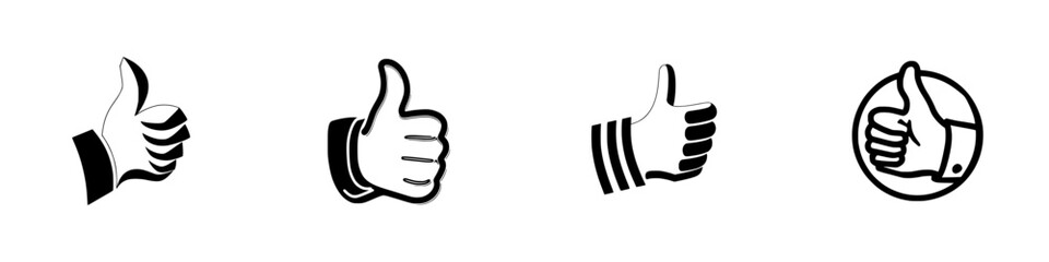 Poster - Collection of silhouette pictograms depicting thumbs up gestures in various styles suitable for graphic design applications