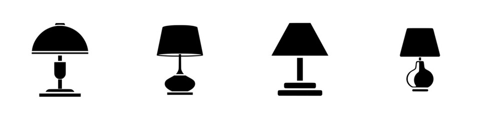 Poster - Silhouette pictogram set of various table lamps designed for modern home and office decor available in multiple styles and shapes