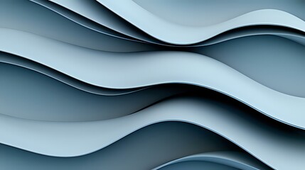 Poster - Elegant wavy lines creating smooth flowing curves in light blue and gray tones form abstract modern background with soft gradient shadows and depth.