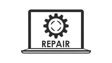 Poster - Laptop computer screen displays a gear symbol and the word repair