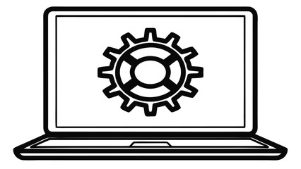 Poster - Black and white icon of a laptop computer displaying a gear symbol on its screen