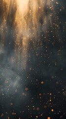 Poster - Golden Dust Brilliance: An abstract composition of particles glimmering in the darkness, radiating a warm, enchanting glow. Capturing a moment of pure light and ethereal essence.