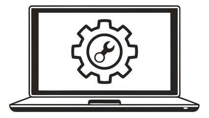 Poster - Laptop computer screen displays a gear with a wrench symbolizing technical support or repair
