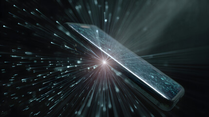 Poster - Innovative Tech Era: A futuristic smartphone bathed in light, symbolizing innovation, cutting-edge technology, and the power of instant communication.