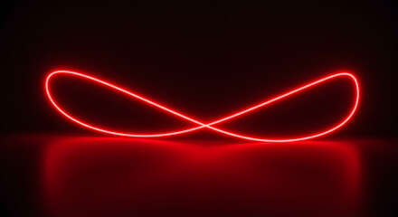 Fototapete - Illuminated Infinity Loop: A captivating visual of a glowing red infinity loop, elegantly projected against a dark background, with a reflective surface adding depth and intrigue.