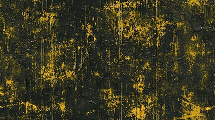 Poster - Dark grunge background with distressed yellow and black texture, scratched surface effect and vintage worn appearance for creative design projects.