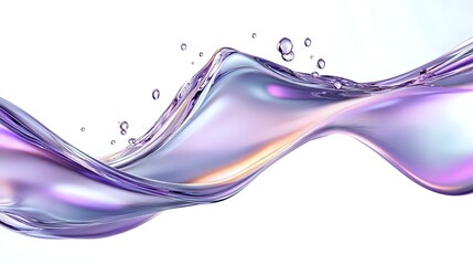 Poster - Flowing liquid wave in purple and blue hues with dynamic splashes and iridescent reflections creates abstract background for cosmetic and beauty products.