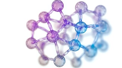 Poster - Molecular structure with gradient color transition from purple to blue spheres connected by bonds on white background, suitable for scientific presentations.