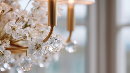 Poster - Elegant chandelier adorned with floral decor and sparkling crystals enhancing an interior space