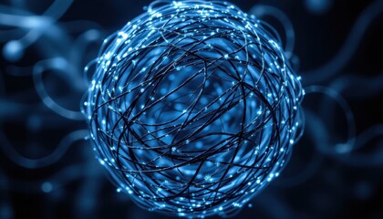 Poster - An abstract and futuristic image of interconnected bright blue nodes forming a spherical shape, symbolizing a network or data