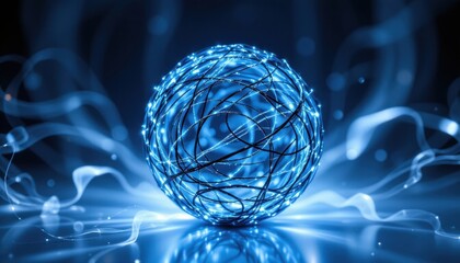 Poster - Abstract blue glowing sphere, representing advanced technology, with digital network of connections