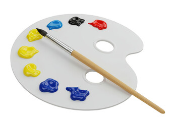 Poster - A colorful paint palette with a brush is ready for an artist to create a masterpiece isolated on transparent background