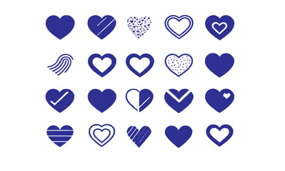 Poster - Collection of blue heart icons with different designs on white background