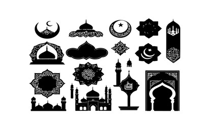 Poster - A collection of islamic themed vector silhouettes in black and white