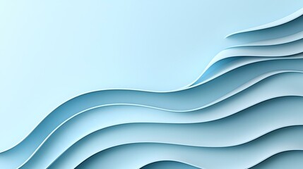 Poster - Minimalist wavy layers in soft blue tones create abstract flowing pattern with paper cut effect, suitable for modern business presentations and backgrounds.