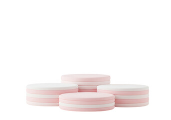Poster - A pastel pink and white podium with circular platforms for product display and presentation isolated on transparent background