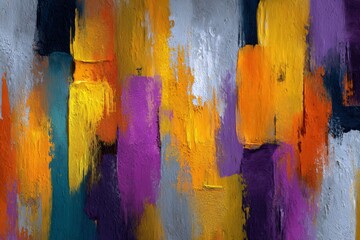 Leinwandbilder - Vibrant abstract painting featuring bold colors and dynamic brush strokes displayed on a textured surface