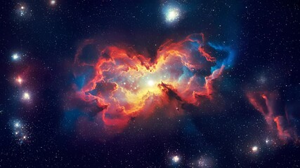 Wall Mural - Slow Zoom-Out Animation of a Vibrant and Colorful Nebula in a Deep Space Starfield