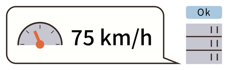 Poster - Speedometer gauge with 75 kmh reading, Ok status, and bar levels symbolizing performance, progress, or monitoring. Ideal for speed, transportation, tracking, analytics interface dashboard simple