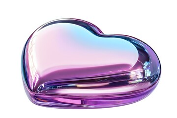 Poster - Glossy heart shape in iridescent pink and blue colors with metallic chrome effect on white background, isolated design element for romantic and love concepts.