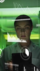 Poster - Animation of digital data processing over caucasian female it technician and computer servers