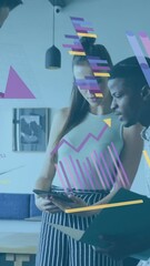 Poster - Business data analysis animation over diverse colleagues discussing documents in office