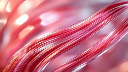 Poster - Flowing red and pink abstract waves create dynamic motion against soft blurred background. Modern design element for creative projects and presentations.