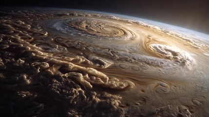 Wall Mural - Jupiter's swirling storms: Swirling storms and banded patterns create a mesmerizing tapestry across the surface of Jupiter, photographed in breathtaking detail.