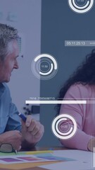 Poster - Business data analytics animation over colleagues discussing work at desk