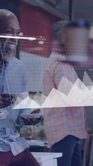 Poster - Business data charts animation over diverse professionals collaborating in modern office