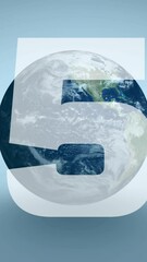 Poster - Number 5 animation over rotating Earth on blue background