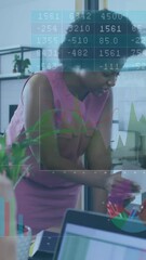 Poster - Financial data and charts animation over diverse business team in office