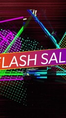 Poster - Flash Sale text animation over colorful geometric shapes on red background
