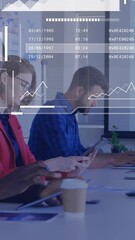 Poster - Global data analytics animation over diverse business people working in office